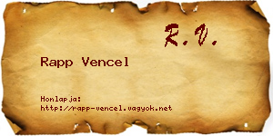 Rapp Vencel névjegykártya
